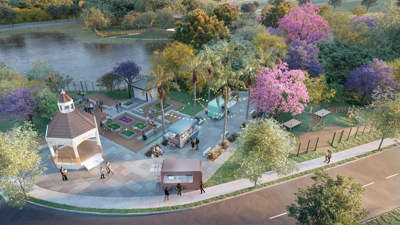 Perspectiva artística dos espaços previstos no Verdes Campos Parque